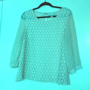 Off white shear blouse with daisy lace details